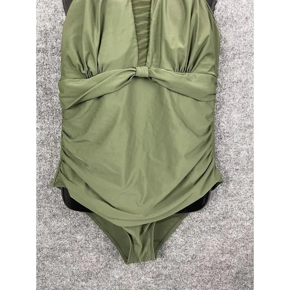 Tempt Me Women One Piece Swimsuit Olive Green High‎ Waist XL